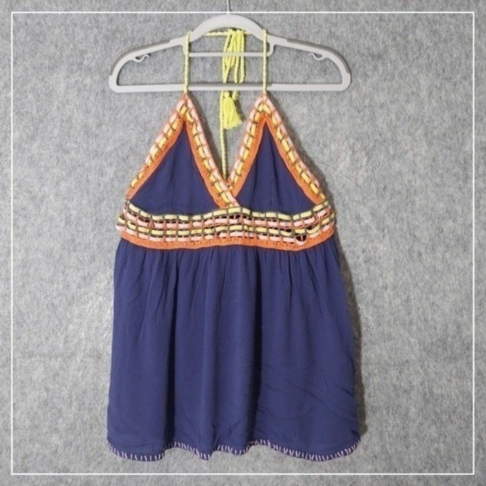 Rocks Indigo Women Tunic S Embroidered Beaded Boho Resort Sleeveless Babydoll